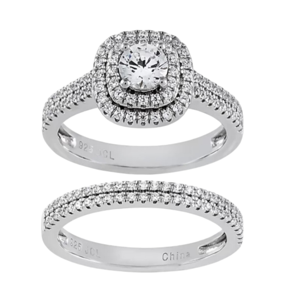 DIAMONIQUE | Double Halo Bridal Set, Sz. 7